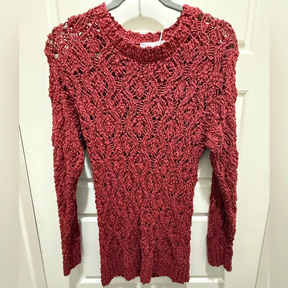 NWT. Dear John Denim, Rust Crochet Knit Sweater. Size XS